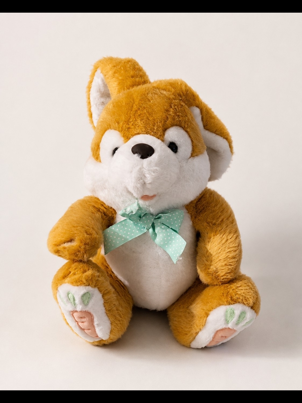 Commomwealth Plush Brown and White Bunny with Mint Bow - Kids Toy